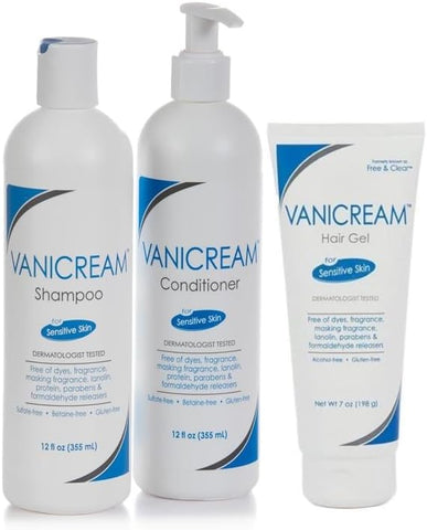 Vanicream Hair Shampoo (12 Oz), Conditioner (12 Oz) & Hair Styling Gel (7 Oz)
