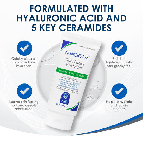 Vanicream Daily Facial Moisturizer With Ceramides and Hyaluronic Acid - Formulated Without Common Irritants for Those with Sensitive Skin, 3 fl oz (Pack of 12)