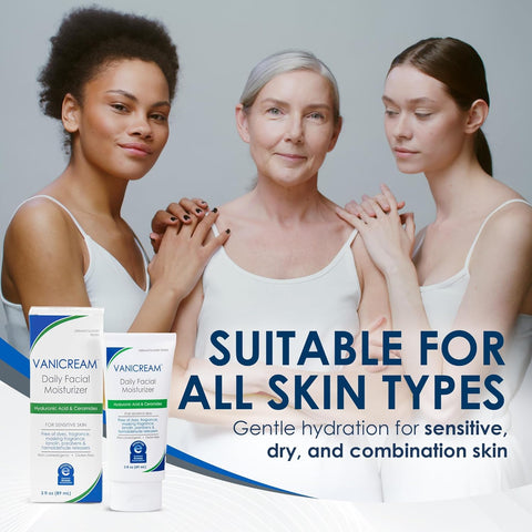 Vanicream Daily Facial Moisturizer With Ceramides and Hyaluronic Acid - Formulated Without Common Irritants for Those with Sensitive Skin, 3 fl oz (Pack of 12)