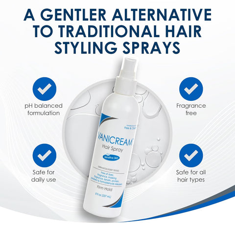 Vanicream Firm Hold Hairspray, Fragrance and Gluten Free, For Sensitive Skin, 8 Ounce, Packaging May Vary