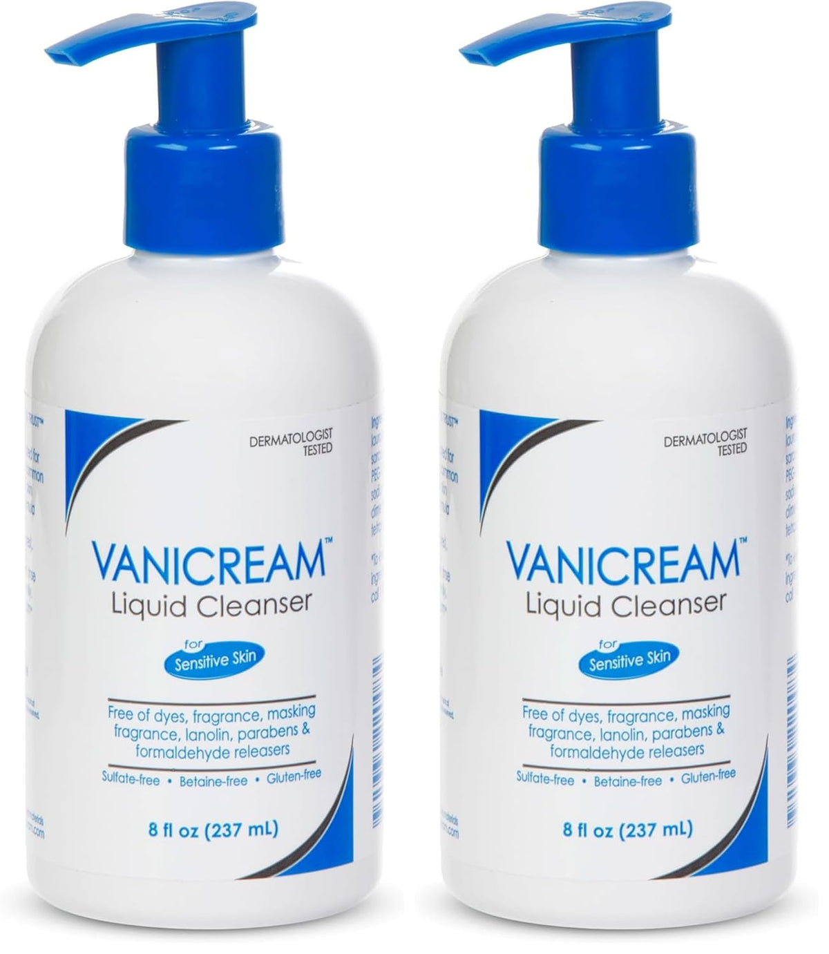Vanicream Liquid Cleanser - 8 fl oz – Unscented, Gluten-Free Formula for Sensitive Skin (Pack of 2)